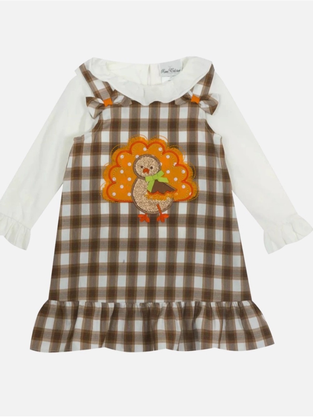 Rare Editions Plaid Turkey Dress with White Bodysuit 18mo